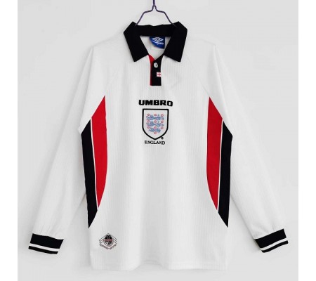 England 1998 World Cup Home White Long Sleeve Soccer Jersey